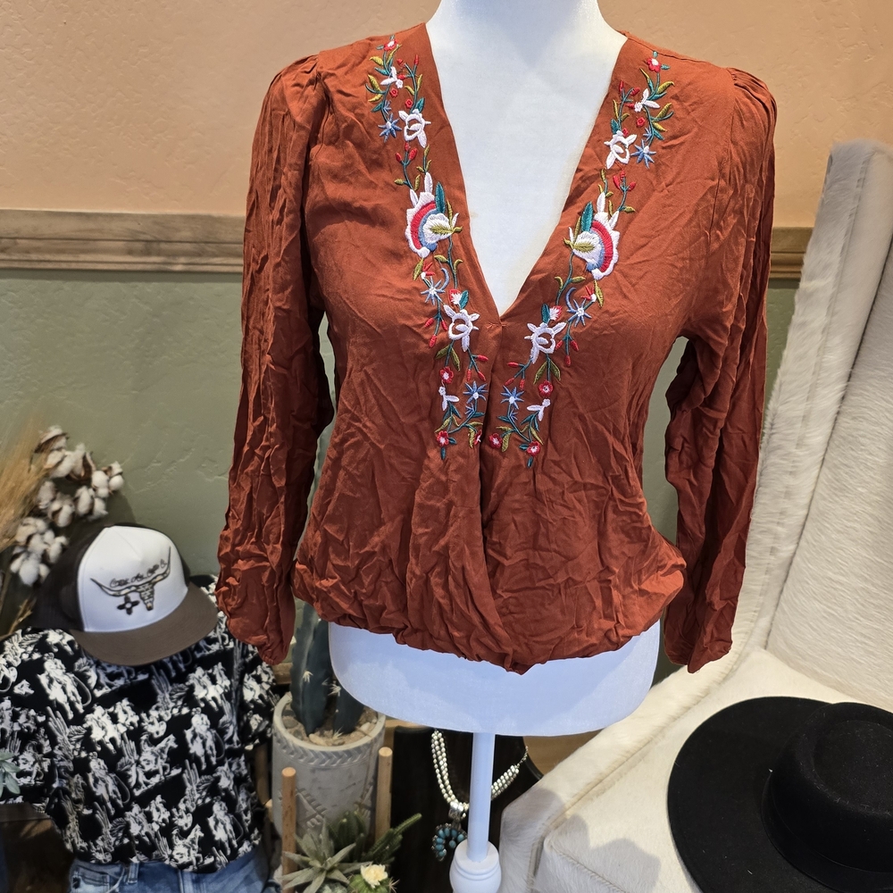 Wrangler Terracotta Embroidered Blouse